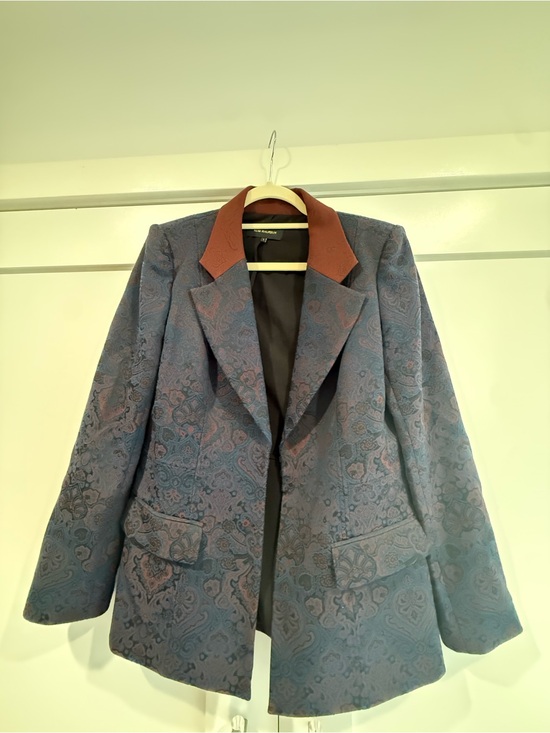 Kobi Halperin Jackets & Blazers - Kobi Halperin Navy Paisley Blazer with Brown Collar